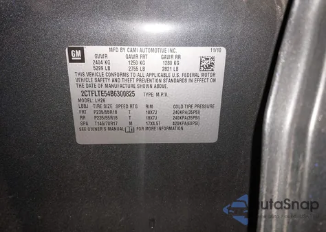 2011 GMC Terrain Sle-2 from USA, damaged, VIN 2CTFLTE54B6300825